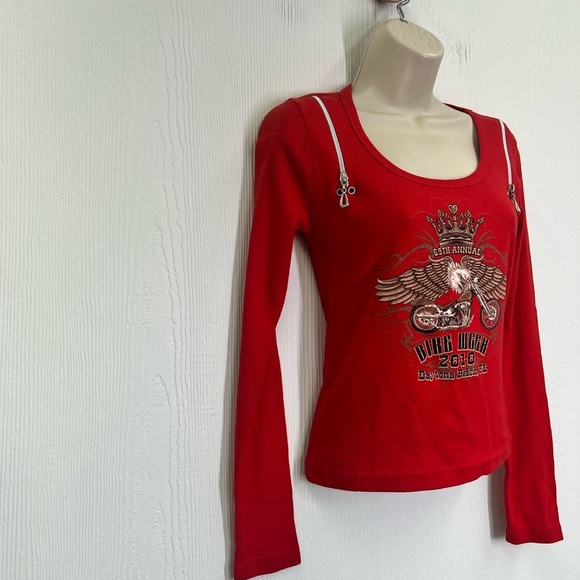 Biker Design - 2010 Bike Week Daytona Beach Florida Red Zipper Long Sleeve Top S - Picture 4 of 10